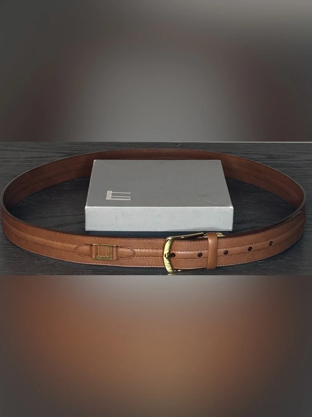 Vintage Dunhill Italian Leather Belt Gold Logo Brown Size 40 Quiet Luxury